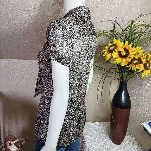 White House Black Market sheer leopard print top - Picture 5 of 7